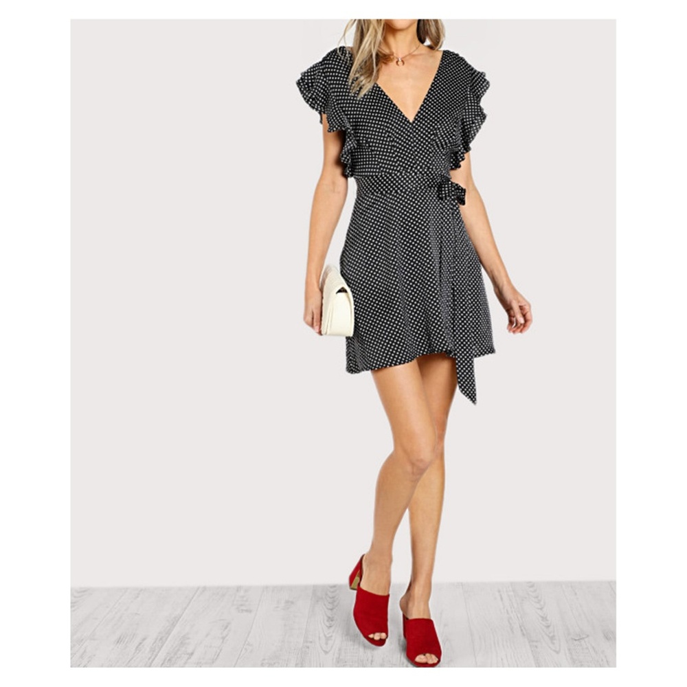 Black Polka Dot Ruffle Sleeve Mini Dress - Picture 5 of 5